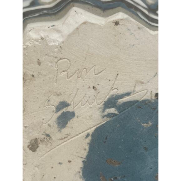 Hand Thrown Carved Agateware Pottery 8.25" Vase Blue Brown Cream Clay - Picture 13 of 13